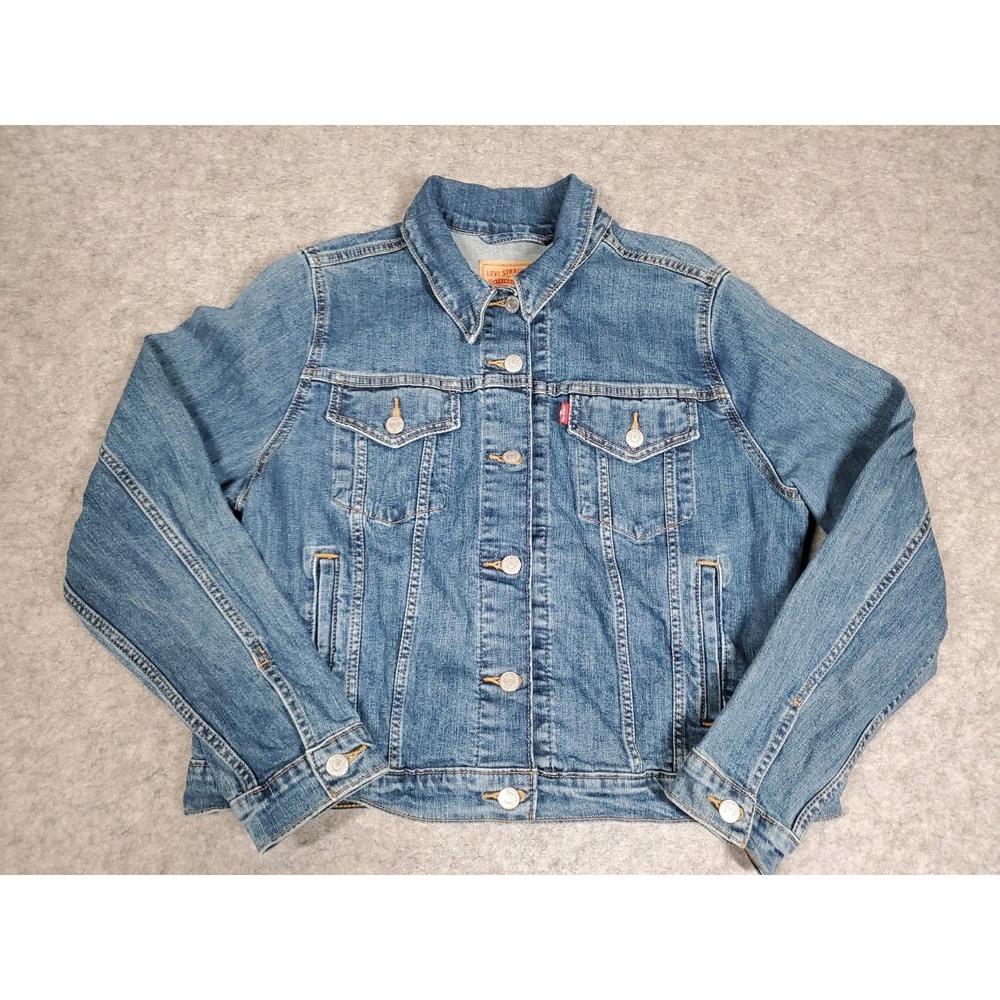 Levi's Women's Blue Denim Jacket Button Front Pockets Point Collar Size XL